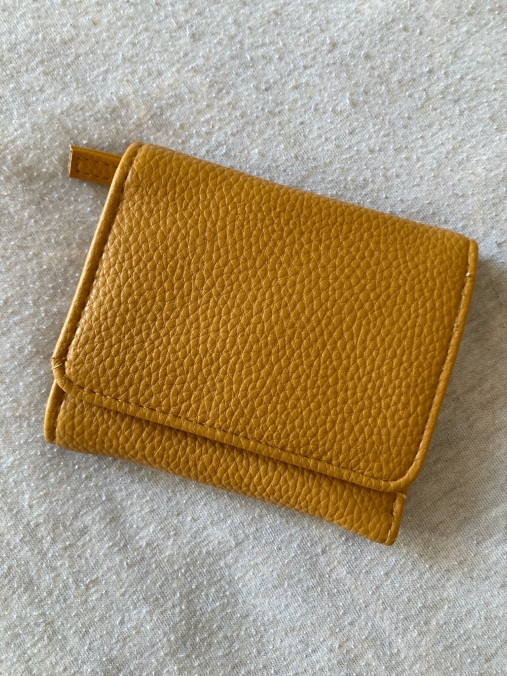 Compact Mustard Yellow Pebbled Faux Leather Trifold Wallet